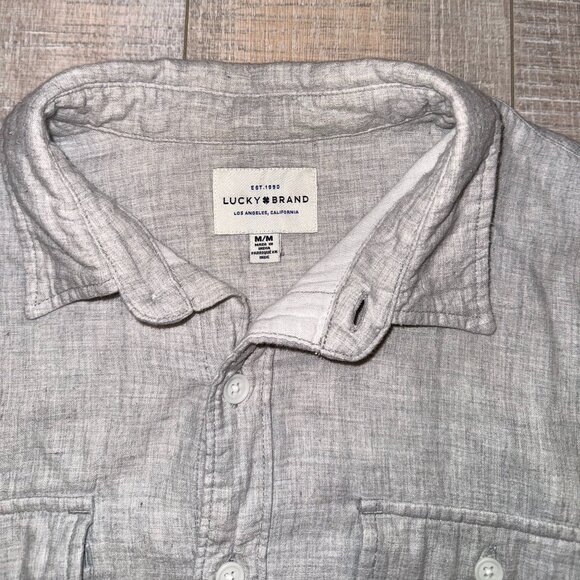 Lucky Brand Button Down Shirt Grey Medium Mens - Picture 2 of 3